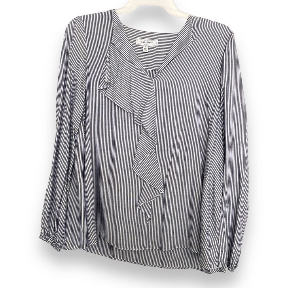 LIBBY EDELMAN Woman Striped Blouse Medium Ruffles Front